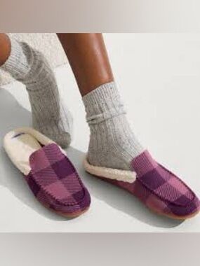 Rothys The Scuff Flats Slip On House Shoes Plaid Mauve 7